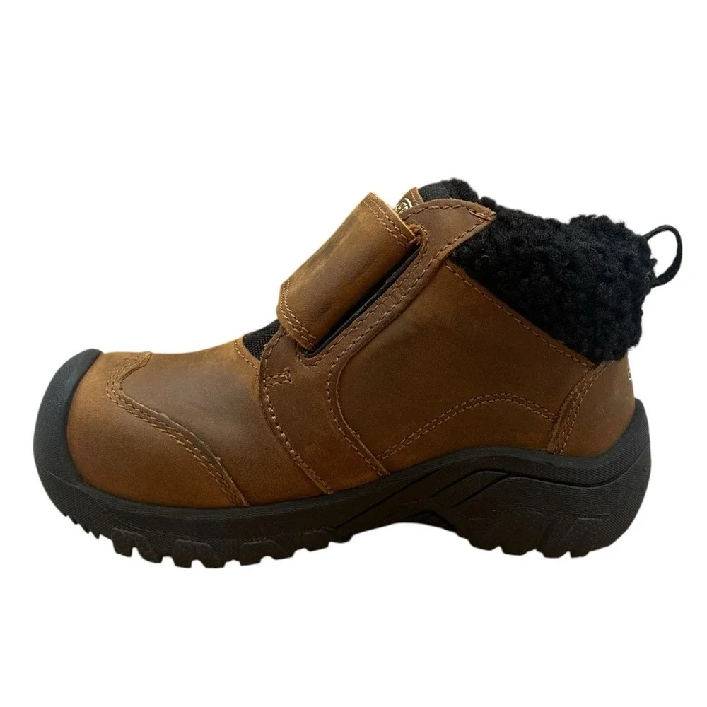 KEEN Toddler Boys Girls Waterproof Leather Boots Size 9 Brown Slip-on Mid Top